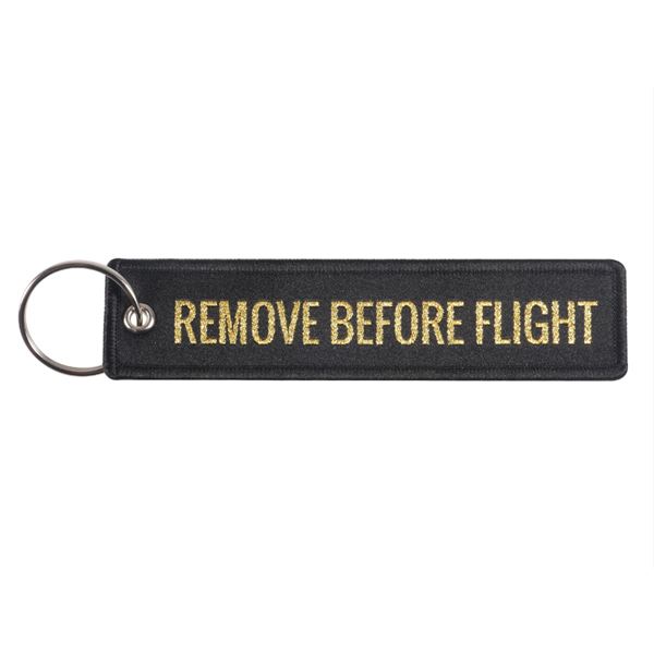 Keyring REMOVE BEFORE FLIGHT gold/plane