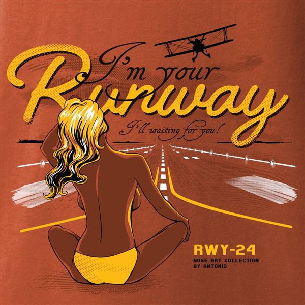 ANTONIO T-Shirt pilot woman sitting on RUNWAY, L