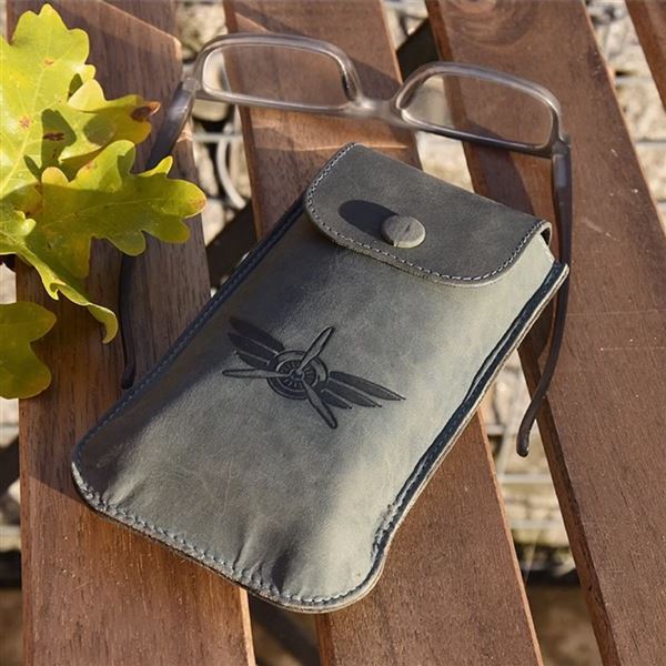 Kožené pouzdro na brýle Křídla modrošedé