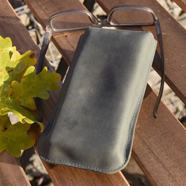 Kožené pouzdro na brýle Křídla modrošedé