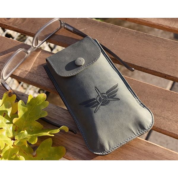 Kožené pouzdro na brýle Křídla modrošedé