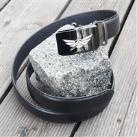 Leather Belt Wings metal buckle 100 cm, black