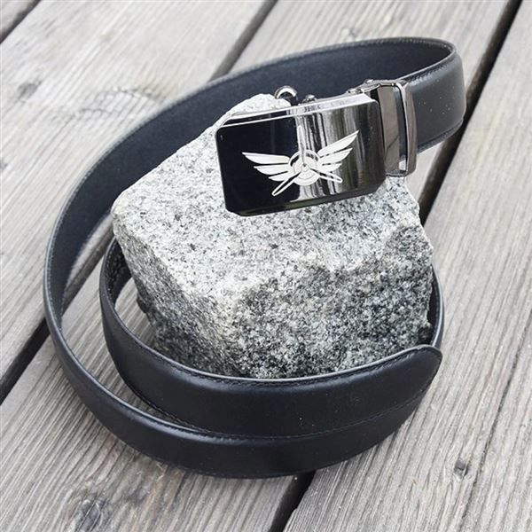 Leather Belt Wings metal buckle 100 cm, black