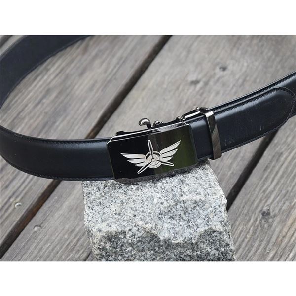 Leather Belt Wings metal buckle 100 cm, black