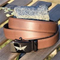 Kožený společenský pásek "Křídla" 80 cm, matný hnědý 