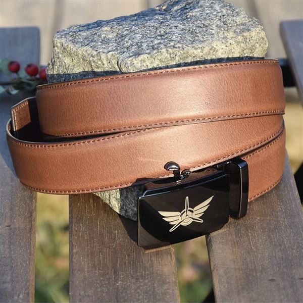 Kožený společenský pásek "Křídla" 80 cm, matný hnědý 