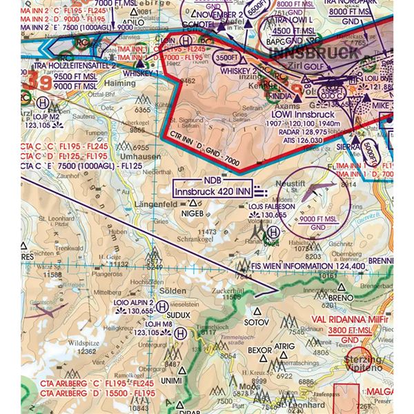 Rakousko VFR ICAO mapa 2024