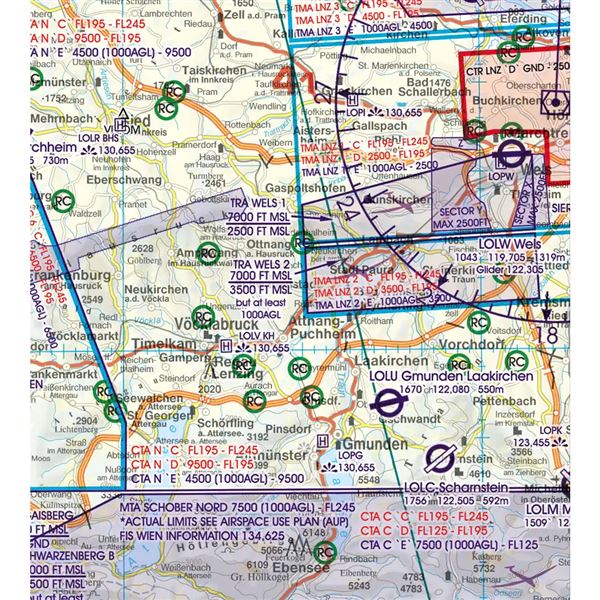 Rakousko VFR ICAO mapa 2024