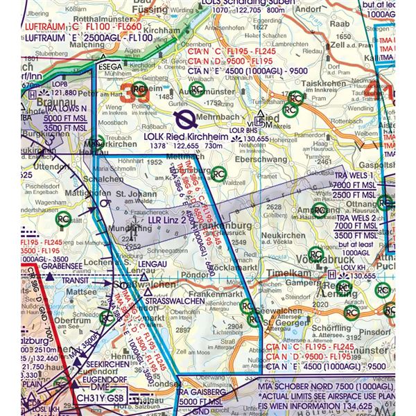 Rakousko VFR ICAO mapa 2024