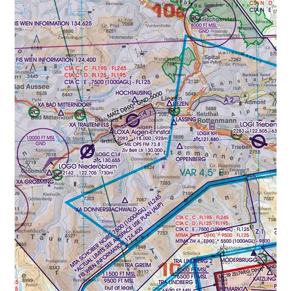 Rakousko VFR ICAO mapa 2024