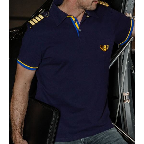 BORN TO FLY Poloshirt PILOT Blue Detail, M