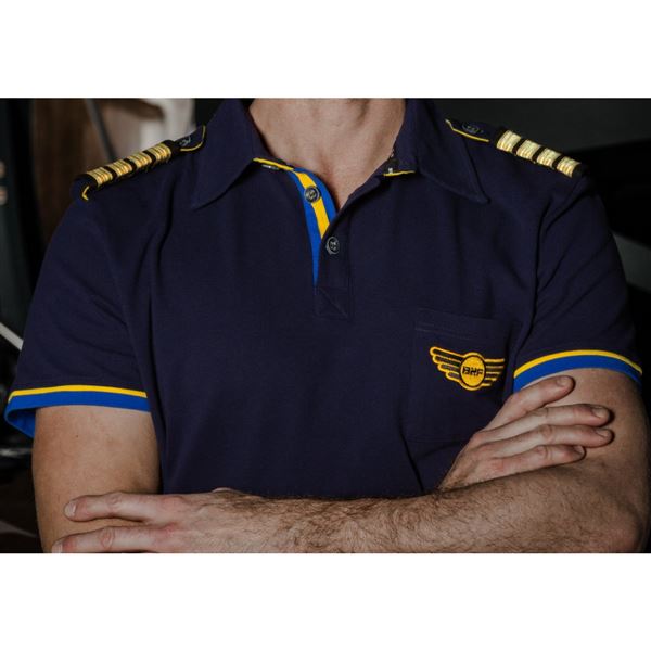 BORN TO FLY Poloshirt PILOT Blue Detail, M