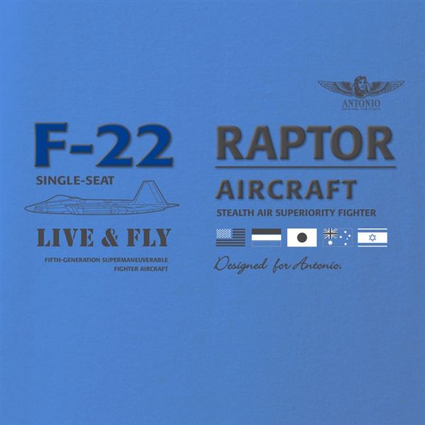 ANTONIO T-shirt with fighter aircraft F-22 RAPTOR, blue, XL