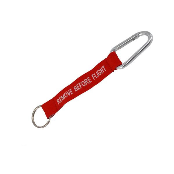 Keychain with carbine REMOVE BEFORE FLIGHT red