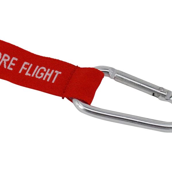 Klíčenka s karabinou REMOVE BEFORE FLIGHT červená