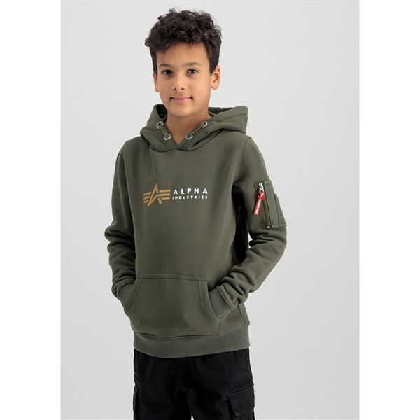 Alpha Industries Label Hoody kids/teens dark olive, 12y