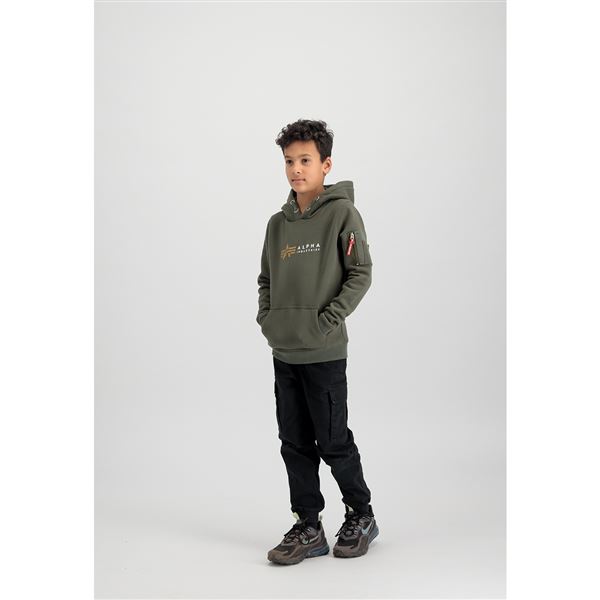 Alpha Industries Label Hoody kids/teens dark olive, 12y