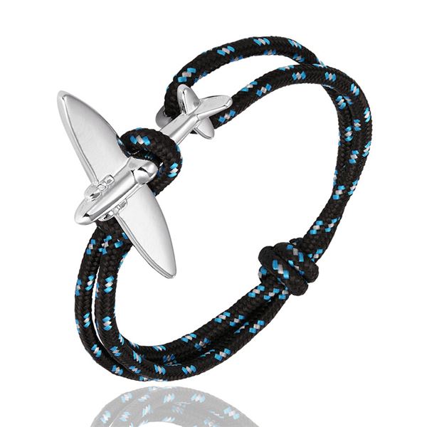 Náramek Spitfire - proplétaný černo-modrý, letadlo stříbrné
