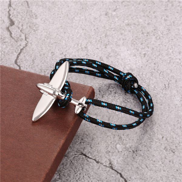 Náramek Spitfire - proplétaný černo-modrý, letadlo stříbrné