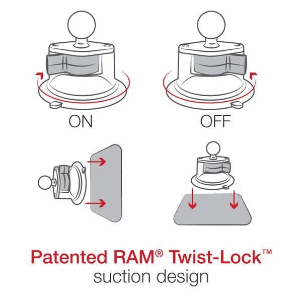 Držák RAM® Twist-Lock™ s přísavkou a adaptérem pro akční kameru - krátký