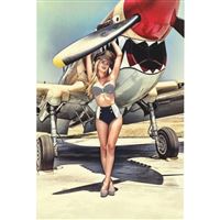 Hliníkový poster s leteckým motivem dívky Pin-up