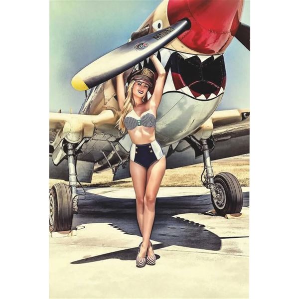 Hliníkový poster s leteckým motivem dívky Pin-up