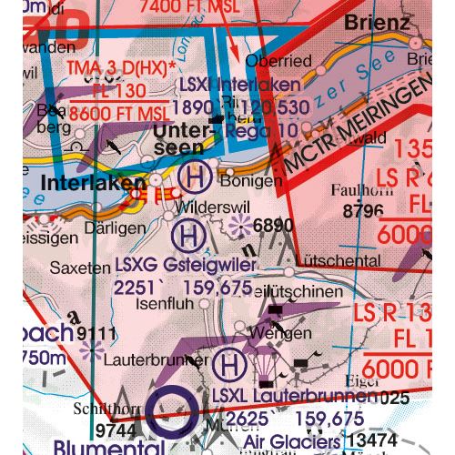 Švýcarsko VFR ICAO mapa 2023