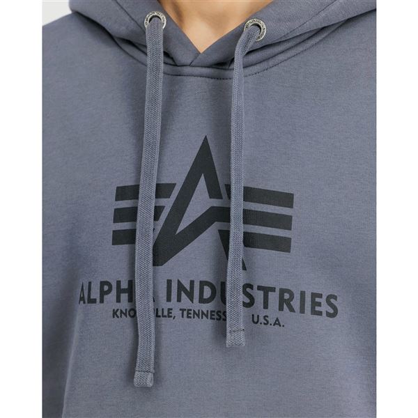 Alpha Industries Mikina Basic s kapucí tm. šedá, M