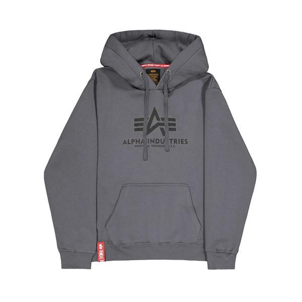 Alpha Industries Mikina Basic s kapucí tm. šedá, M